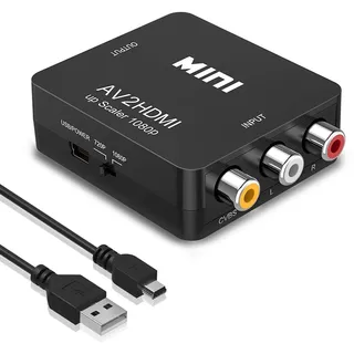 Amtake RCA auf HDMI Konverter, 1080P RCA Composite CVBS AV zu HDMI Video Audio Konverter Adapter für PS1/PS2/Wii/Xbox/SNES/VHS/VCR/DVD, Unterstützt PAL/NTSC mit USB-Netzkabel