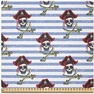 Abakuhaus Stoff ausdehnbar mit Elestan für Heimwerkarbeiten und Näharbeiten, Pirates Jolly Roger auf Streifen 145 cm x 500 cm