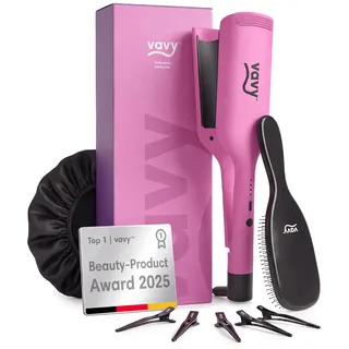 vavy Welleneisen Award-Winner + 3 Geschenke, Double-Barrel für Beach Waves | ionProWaveTM Haarschutz-Technologie, reduziert Frizz, 150–210°C, Bürste, Satin-Haube & Clips gratis