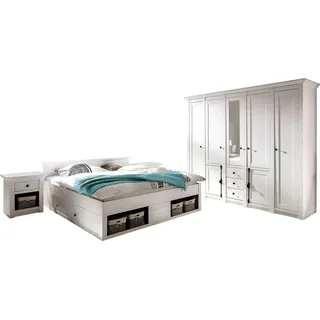 Home affaire Schlafzimmer-Set California, (Set, 4-tlg), groß: Bett 180 cm, 2 Nachttische, 5-trg Kleiderschrank weiß
