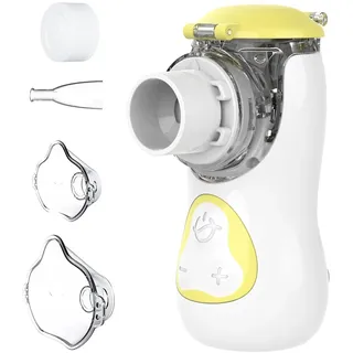 FEELLIFE Air Kids Inhalationsgerät, Inhaliergerät Kinder, Tragbare Handinhalator, Vernebler Inhalator Erwachsene, Einstellbarer, USB wiederaufladbarer Inhalationsgerät (Gelb)