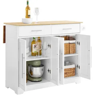 SoBuy Kücheninsel mit 2 Schubladen Weiß 107x44x91cm Nordisch