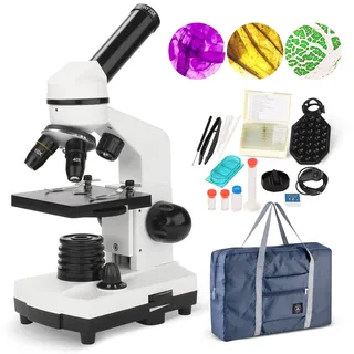 Mikroskop für Kinder Erwachsene 100X-1000X mit Objektträger Set, Dual-LED-Beleuchtung,Professionelle Microscope für Schullabor Zuhause Biologische Bildung