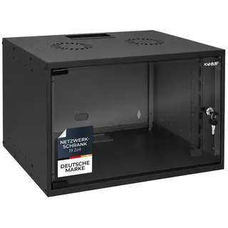 HMF 65707-02 Netzwerkschrank, Serverschrank 19 Zoll | 7 HE | 275 mm Einbautiefe | Glastür | Schwarz