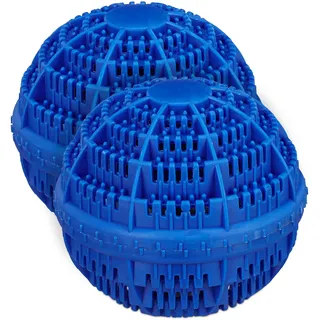 Relaxdays Waschball 2er Set, Waschkugel für Waschmaschine, Waschen ohne Waschmittel, umweltfreundlich, Wäscheball, blau,