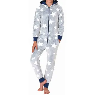 normann Schlafanzug Jumpsuit Overall in Sterneoptik aus kuschelig warmen Coralfleece - 76798 blau | Gr.: 140
