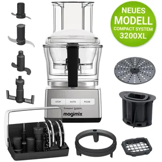 Magimix Küchenmaschine CS 3200XL Chrom Matt inkl. Würfel-Set & Parmesan-Reibe