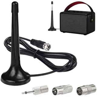 UKW/DAB+/DAB Antenne Zimmerantenne, Radioantenne Digitale Radio Antenne Verstärker Teleskopantenne mit Magnetfuß, 75 Ohm, inklusive 3 Adapter 3m Verlängerungskabel für HiFi-Empfänger und Stereoanlagen