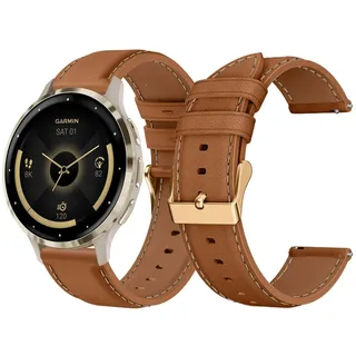 LanQii 18 mm Lederarmband Kompatible mit Garmin Venu 4 41 mm/Venu 3S 41 mm/Forerunner 265S/Forerunner 255S Uhrenarmband, Leder Ersatzarmbänder für Garmin Vivoactive 4S 40 mm/Vivomove 3S 39 mm, Braun