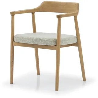 Woodek Esszimmerstuhl, Beige, Holz, Echtholz,Eiche, 1-Sitzer, Freiform, 58x77x59 cm, FSC 100%, Esszimmer, Stühle, Esszimmerstühle, Armlehnenstühle