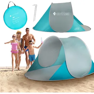 Outtec® Strandmuschel mit UV Schutz - Pop Up Zelt, Strand Sonnenschutz, Windschutz, Strandzelt mit Sandtaschen - für Baby, Kinder und Erwachsene - Grau/Blau