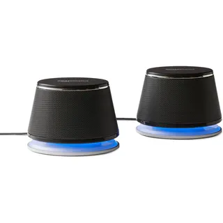 Amazon Basics - PC-Lautsprecher mit dynamischem Sound, USB-Betrieb, Schwarz, 1 Paar & Stereo-Audio-Verlängerungskabel für Männer/Frauen, 3,5 mm, 1,8 m),