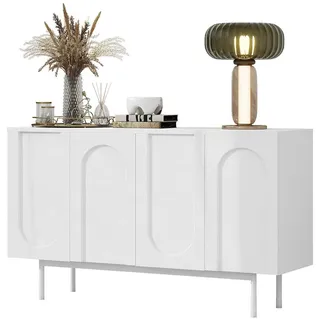 Sweiko Sideboard Küchenschrank Anrichte (Modern minimalistisches reinweißes Sideboard mit 4 Türen im Bogenmuster, für Esszimmer und Wohnzimmer Weiß) weiß