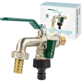 tecuro Doppel-Auslaufventil mit zusätzlichem Abgang - frostfrei, Messing matt verchromt