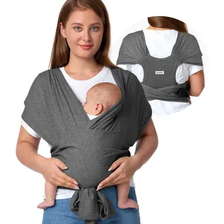 Momcozy Baby Tragetuch Neugeborene Schnalle, einfach zu tragenes Babytragetuch im T-Shirt-Design,für Babys von 3,6-15kg, verstellbares Schnallen-System für Taillenumfang von 76,2-119,4 cm, Grau