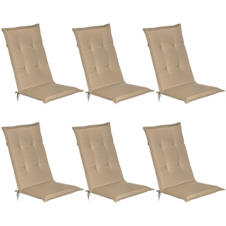 Beautissu 6er Set Gartenstuhlauflage 120x50x6 cm Loft HL Natur – Hochlehner Polster Auflage, Sitzpolster & Sitzkissen für Hochlehner Gartenmöbel - Weiche Stuhlauflage mit Schaumkern Füllung