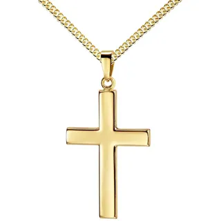 JEVELION Kreuzkette großer Kreuzanhänger 750 Gold - Made in Germany (Goldkreuz, für Damen und Herren), Mit Kette vergoldet- Länge wählbar 36 - 70 cm oder ohne Kette.