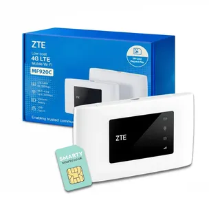 ZTE MF920U, CAT4/4G LTE Mobiles WLAN, entsperrt, tragbarer Hotspot, verbindet bis zu 10 Geräte, 2000 mAh Akku, inkl. kostenloser Smarty SIM-Karte, Weiß