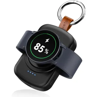 Tragbares Ladegerät für Samsung Galaxy Watch 7/Ultra/6/6 Classic/5 Pro/5/4/3/Active 2/1, 1800mAh Galaxy Watch Ladegerät, Kabellose Magnetische Powerbank Watch Ladestation mit Hänger (Schwarz)