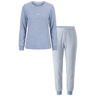 By Louise Schlafanzug Damen Frottee Pyjama Bündchen (2 tlg) kuschelige Qualität blau S
