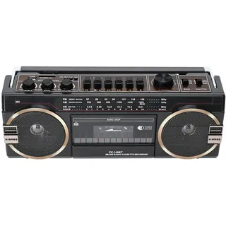 Lychee Tragbarer Kassettenrekorder, Vintage-Kassettenrekorder mit AM/FM/SW-Radio, eingebautem Lautsprecher, AC/DC, 3,5 mm Kopfhörerbuchse, unterstützt SD-Karte/USB-Eingang (Schwarz)