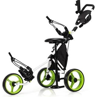Costway Golftrolley 3 Rad klappbar, Golfwagen mit Golf Scorer Zähler Halter und Becherhalter Grün