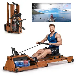 Wenoker Rudergerät hochwertiges Faltbares Wasserrudergerät aus Massivholz für Zuhause (1-tlg), mit Bluetooth-Monitor & Tablet-Halter, bis 150 kg belastbar braun