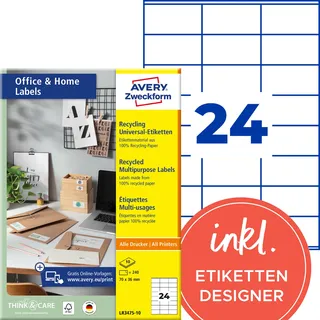 Avery Zweckform Universaletiketten LR3475-10 Weiß 70 x 36 mm 10 Blatt 240 St.