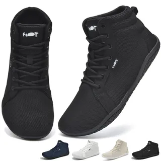 Geweo Barfußschuhe Damen Herren Hi top Sneaker Barfuss Schuhe Schwarz 44 EU - 44 EU Weit