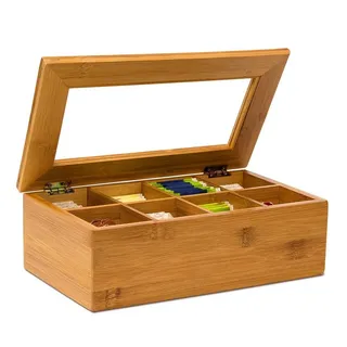 Relaxdays Teebox Bambus, lackiert 6 und 8 Fächern, braun