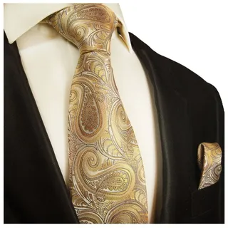 Paul Malone Krawatte Herren Seidenkrawatte mit Tuch modern paisley 100% Seide (Set, 2-St., Krawatte mit Einstecktuch) Breit (8cm), gelb braun 2010 gelb normal | 8 cm x 150 cm