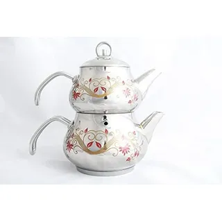 Türkischer Teekocher Set mini Tee Kochset Caydanlik 2 Liter Teekanne Edelstahl