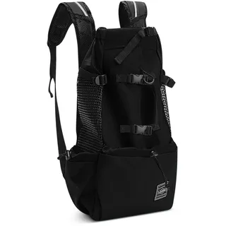 ALLSOPETS Hunderucksack Tragetasche Verstellbar für Kleine Mittelgroße Hunde, Haustier Rucksack zum Spaziergang Wandern Camping Bergsteigen Reisen (Kohlenschwarz, M)