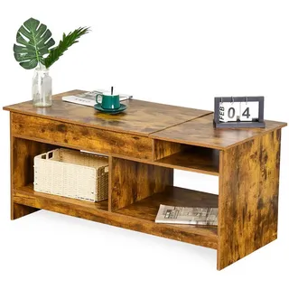 Relaxdays Aufklappbarer Couchtisch Braun Holz 110 x 50 cm