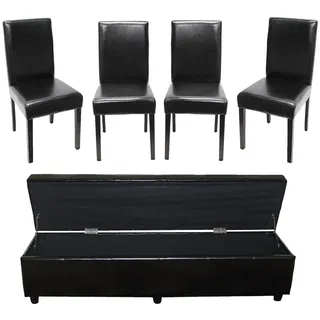 Mendler Garnitur Sitzgruppe Bank mit Aufbewahrung Kriens XXL+4 Stühle Littau, Kunstleder/Leder MVG-zertifiziert ~ schwarz