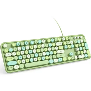 KNOWSQT Kabelgebundene Computer-Tastatur – grüne Bunte runde Tastenkappen für Windows, Laptop, PC, Desktop, Mac