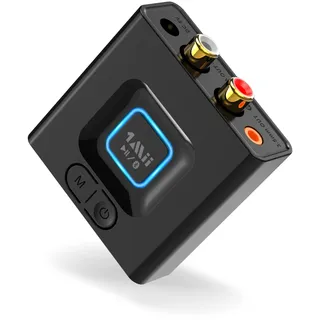 1Mii ML201 Bluetooth 5.1 Empfänger für Stereoanlage, HiFi Audio Adapter mit 3.5mm & Cinch, Bass-Modus, 12h Akku, Kabelloser Receiver für Smartphone, Tablet & PC