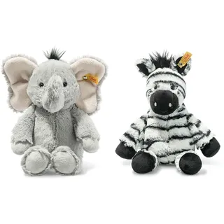 Steiff Ella Elefant grau 30 cm, Soft Cuddly Friends Kuscheltier & Zora Zebra weiß-schwarz 30 cm, Soft Cuddly Friends, Kuscheltier Zebra
