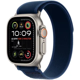 GPS + Cellular 49 mm Titangehäuse natur, Trail Loop Armband blau S/M