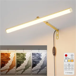 irotine Gold Bilderleuchte mit Fernbedienung Plug in,4W Dimmbare Bilderlampe Plugin mit Timer,3000K-6000K Bild Beleuchtung,Drehbares Bilderrahmen Beleuchtung,LED Bildbeleuchtung