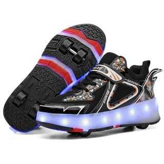 HUSK'SWARE Rollschuhe, Leuchtende Rollschuhe für Kinder,Schuhe mit Rollen schwarz 35