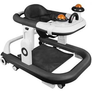 3 in 1 Lauflernhilfe Babywalker Spiel- und Lauflernwagen Gehfrei Babywippe mit Musik,Fußpolstern,Klappbar Laufhilfe babys ab 6 Monaten Schwarz - Schwarz