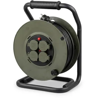 Outdoor Kabeltrommel 50m IP44 mit Schalter, 4 Schuko Steckdosen | TÜV-Zertifiziert, Überhitzungsschutz, Handkabeltrommel Kabelrolle mit Tragegriff, ideal für Werkstatt und Garten