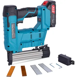 2-in-1 schnurloser Nagelstift: Akku-Tacker Nagelpistole mit 2000 Nägeln/Heftklammern, elektrische Heftpistole als Bolzen-Setter, für Hart- und Weichholz, Heimwerker und Holzbearbeitung