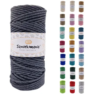 Sznurkomania, Baumwollkordel 3mm 100m, 46 Farben, Häkelkordel, Geflochten Baumwollkordel 3mm, Makramee Kordel, Makramee Garn, Premium Garn, Makramee Seil (Graphit)
