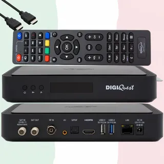 TiVuSat Karte 4K UHD + DIGIQuest Q80 Combo Receiver 4K H.265 S2+T2 HEVC Set-Top Box, zertifizierter TiVuSat Receiver mit Karte (Nicht AKTIVIERT), Mediaplayer, WebRadio, HTS HDMI Kabel