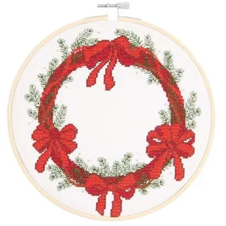Rico Design Stickpackung Gezählter Kreuzstich, Bild Kranz mit Schleifen, Ø 20cm