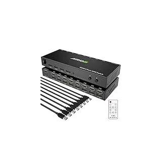 AIMOS HDMI KVM Switch, 8 In 1 Out Umschalter Aktie Monitor Maus Tastatur HDMI Switcher 4K @ 30Hz für Laptop, PC, PS4, Xbox, Hotkey Nicht unterstützen, Kann mit HUB verbunden Werden