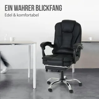 Mendler Bürostuhl HWC-M80, Schreibtischstuhl Drehstuhl Chefsessel, ausziehbare Fußstütze Kunstleder silbernes Fußkreuz - schwarz