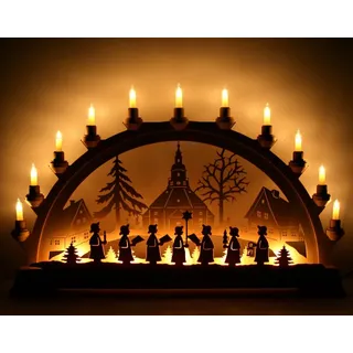 KWO Olbernhau 62003 Schwibbogen Seiffner Kirche mit Kurrende, 65 x 40 cm, Traditioneller Erzgebirgischer Schwibbogen, Weihnachtsschmuck, Holz, Weihnachtliche Dekoration
